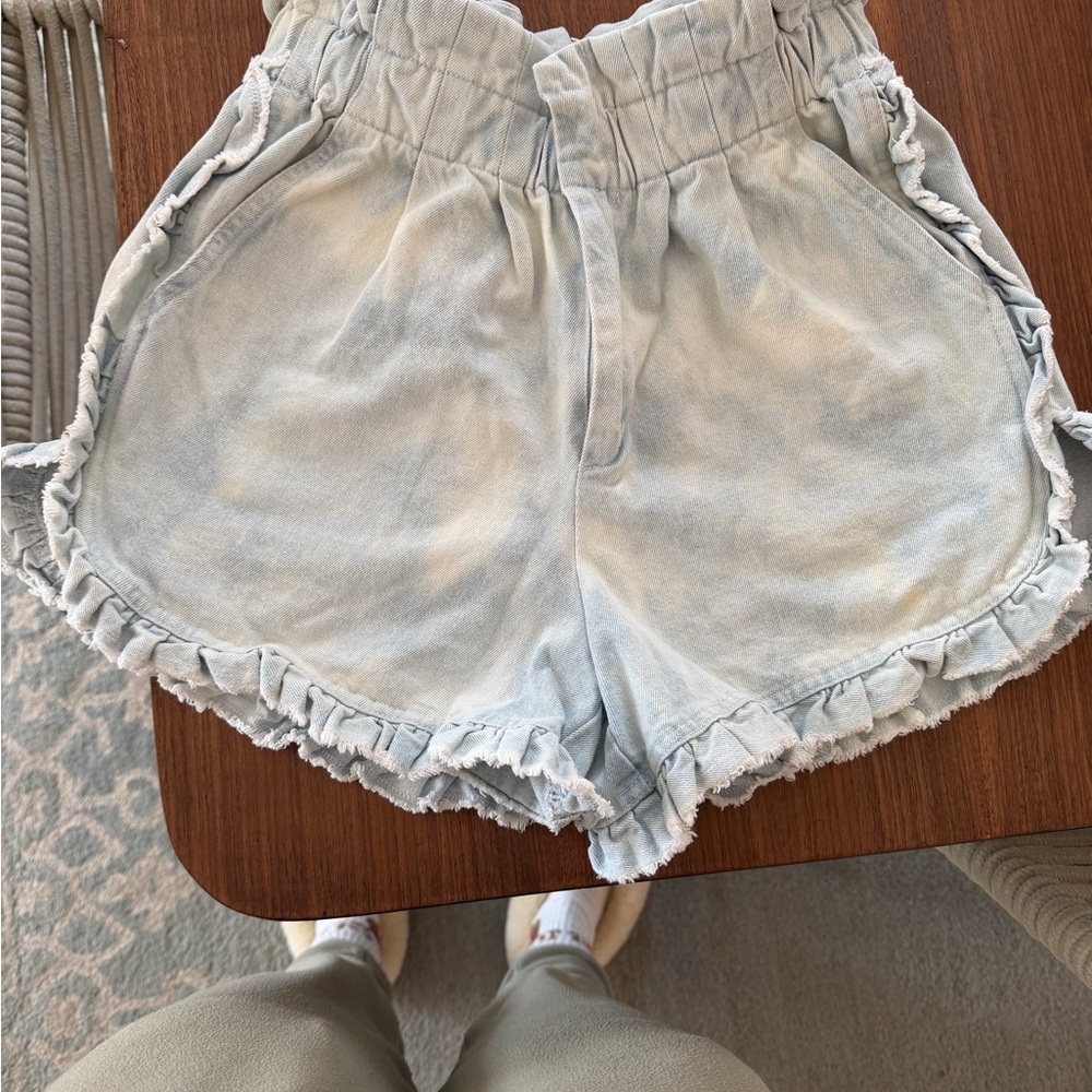 Sea New York Light Blue Ruffle Hem Denim Shorts